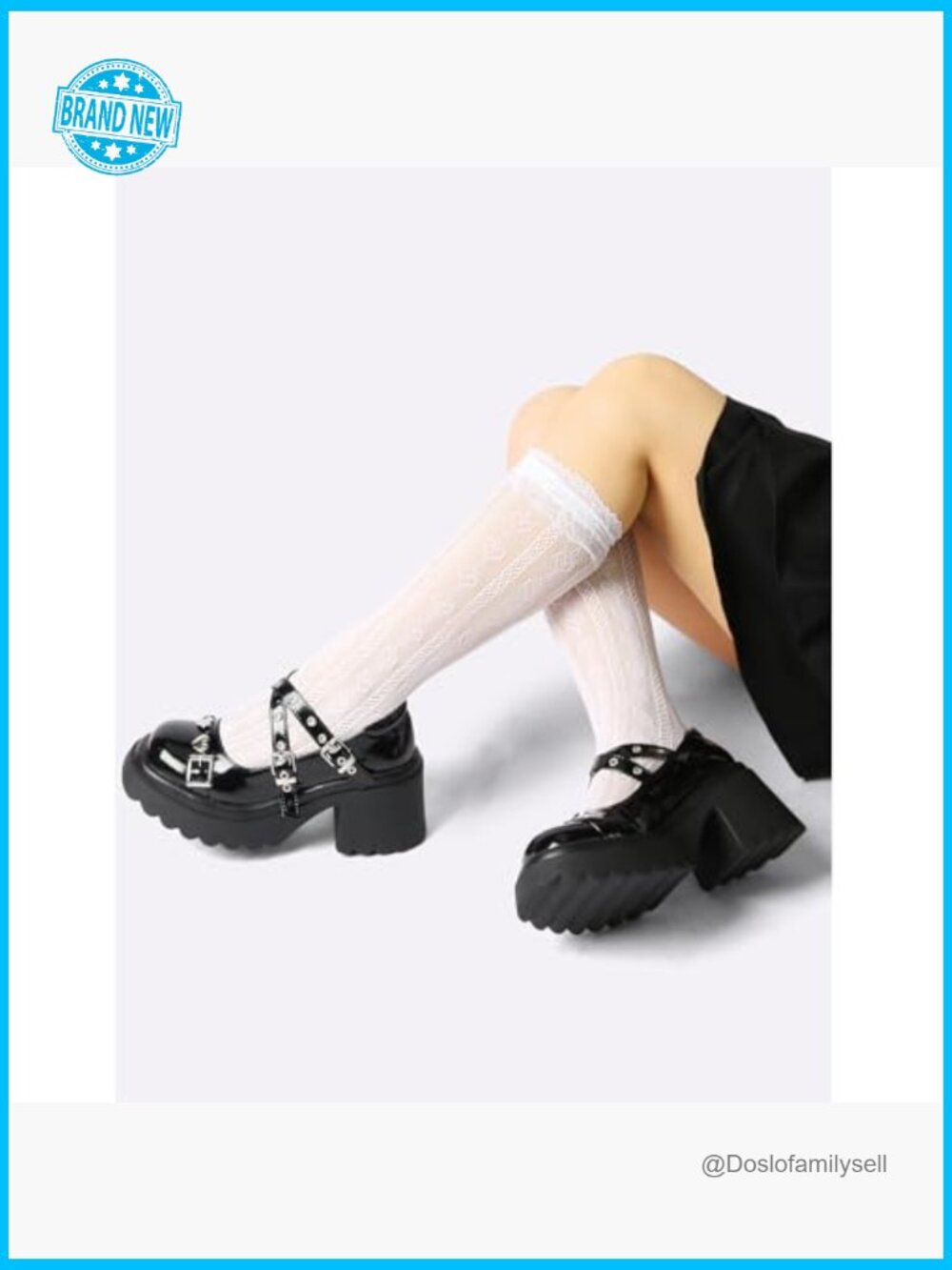Chunky Platform Mary Janes with Heart Buckle, Round Toe, Y2K Goth Lolita - Picture 5 of 7